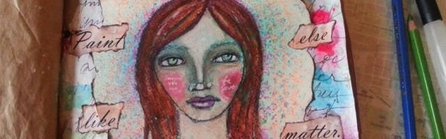 Tiny little collaged face art journal page by Cristina Parus @ creativemag.ro