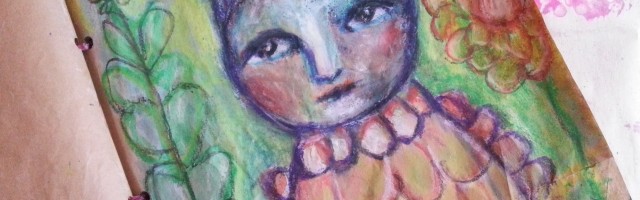 primitive oil pastel and acrylic art journal page {VIDEO} by Cristina Parus @ creativemag.ro
