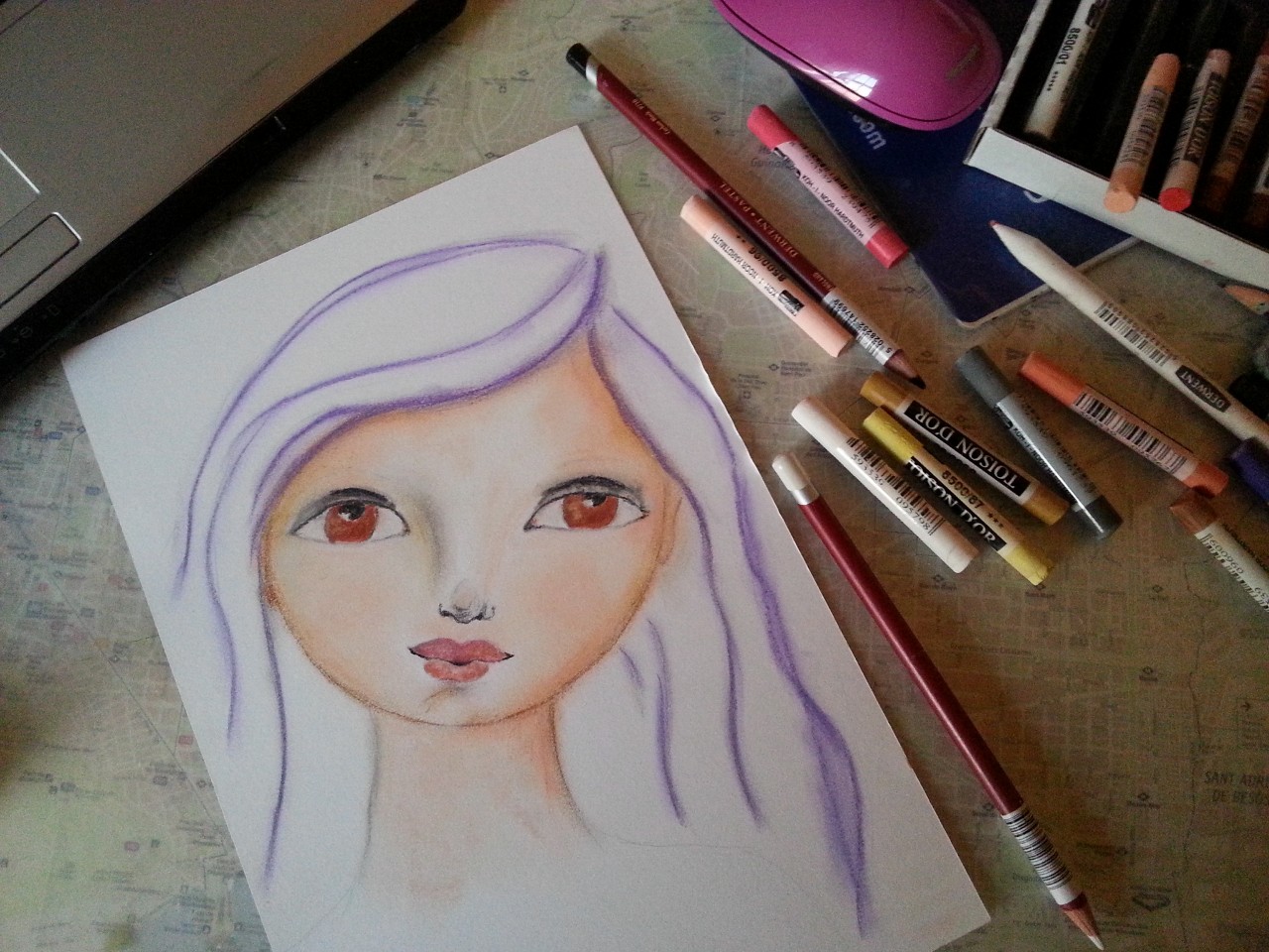 whimsical face in soft pastel by Cristina Parus @ creativemag.ro