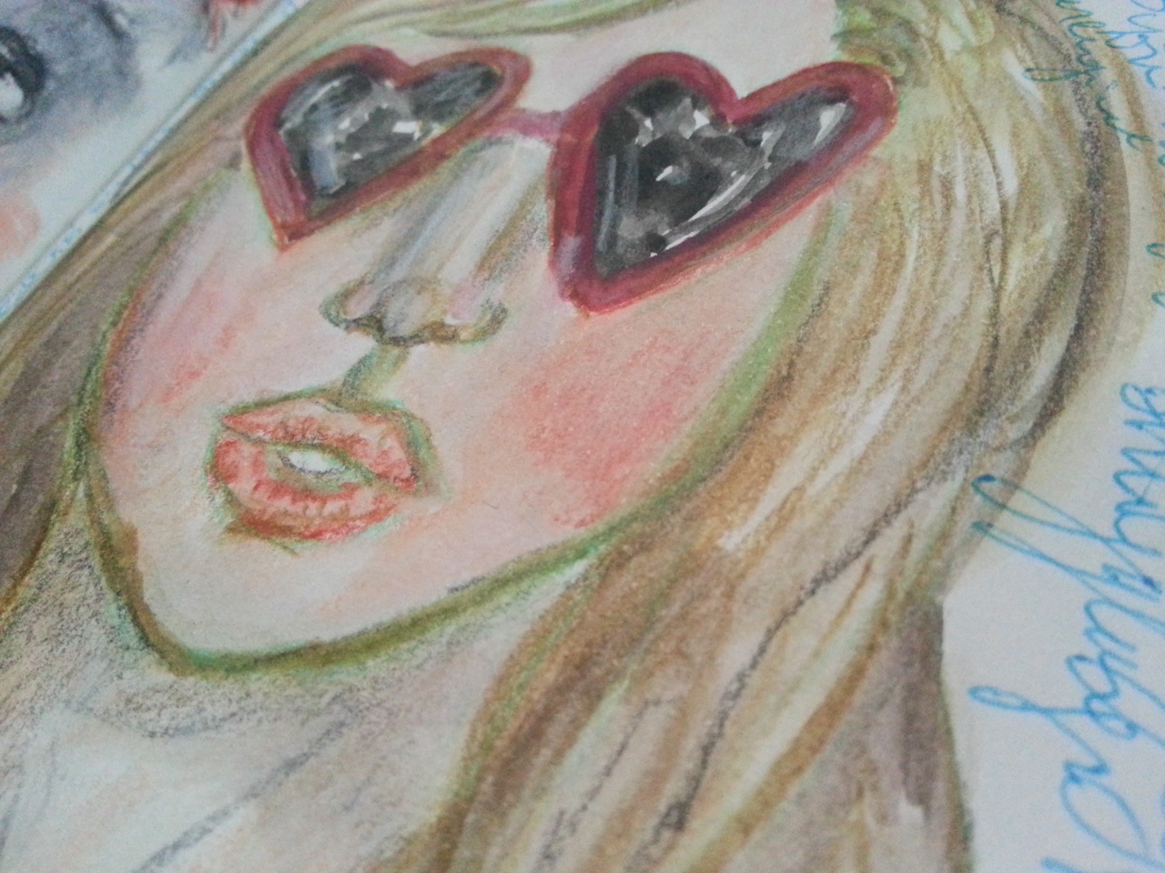 Heart sunglasses watercolor face by Cristina Parus @ creativemag.ro