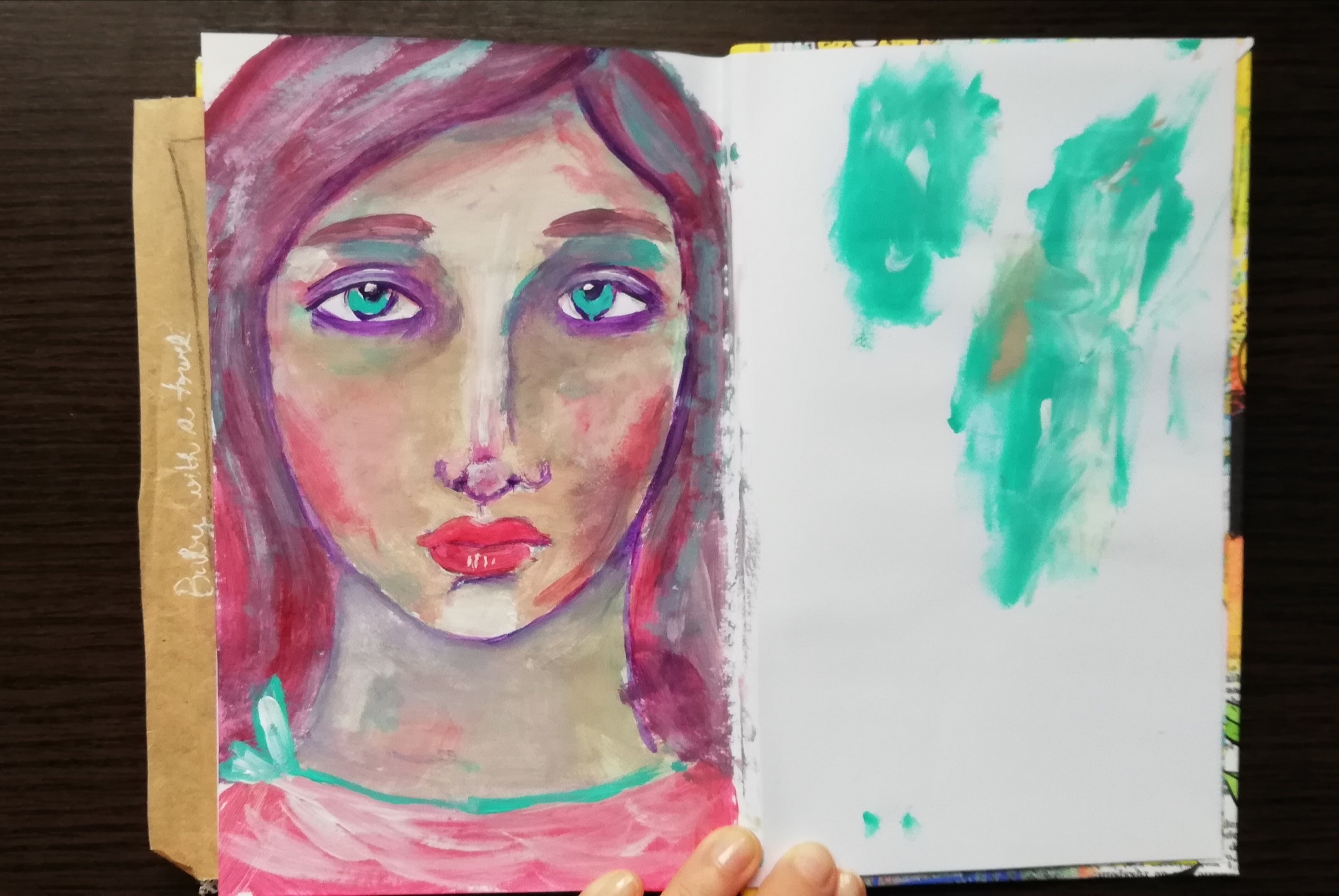 Acrylic painting – girl with turquoise eyes