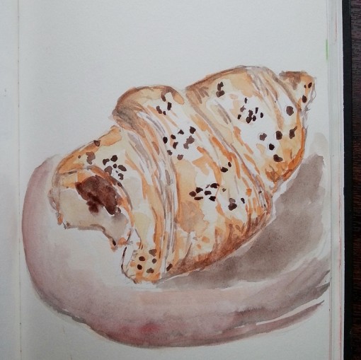 French croissant chocolate filled watercolor illustration - by Cristina Parus @ creativemag.ro