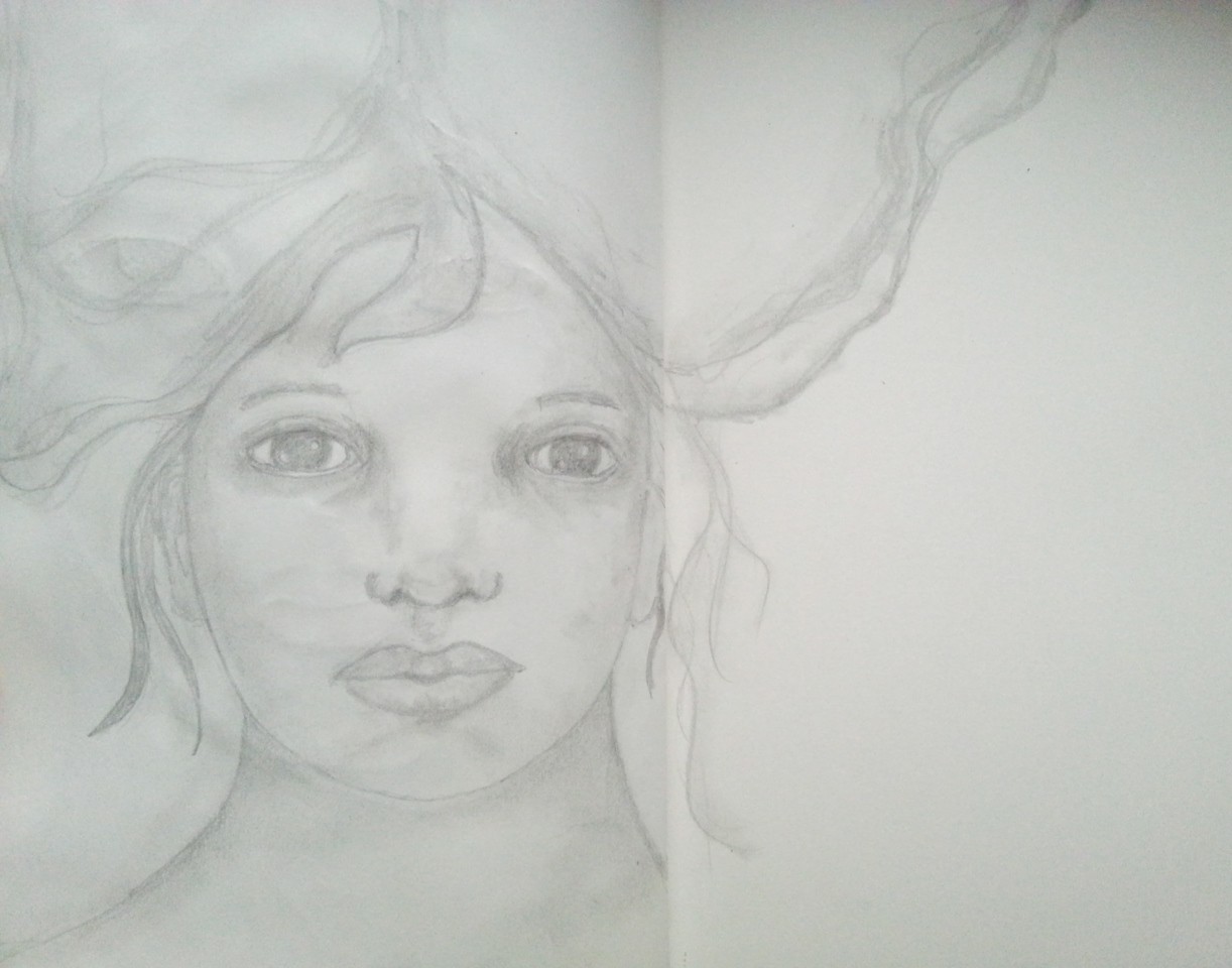 Pencil sketch - Girl with flying hair by Cristina Parus @ creativemag.ro