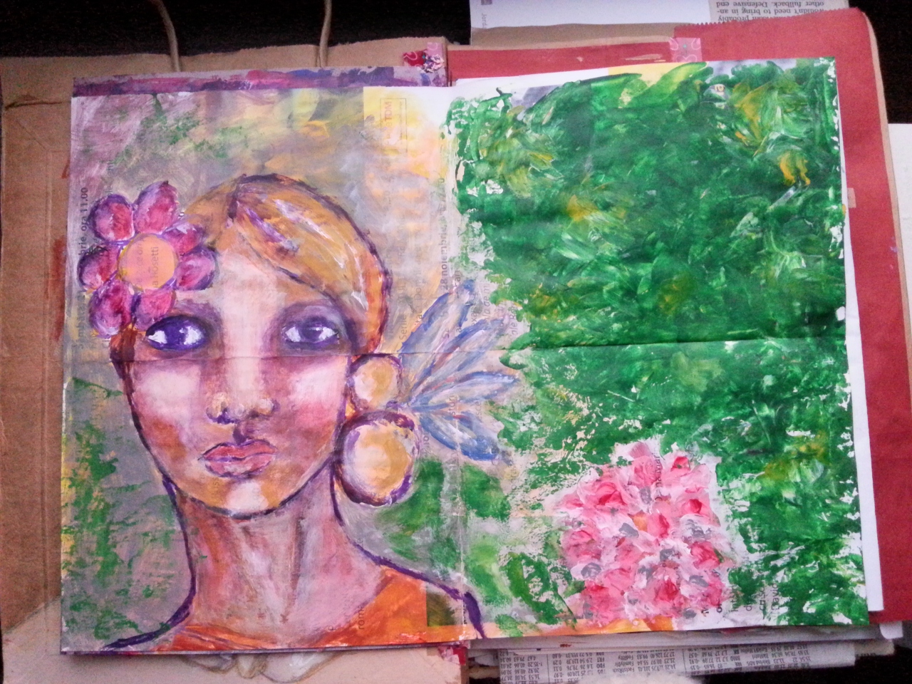 The junk journal project - leaflet painting over by Cristina Parus @ creativemag.ro 