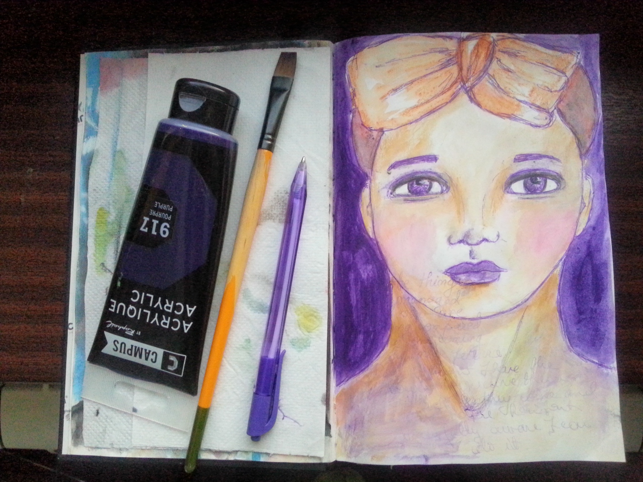 Purple pen face sketch by Cristina Parus @ creativemag.ro