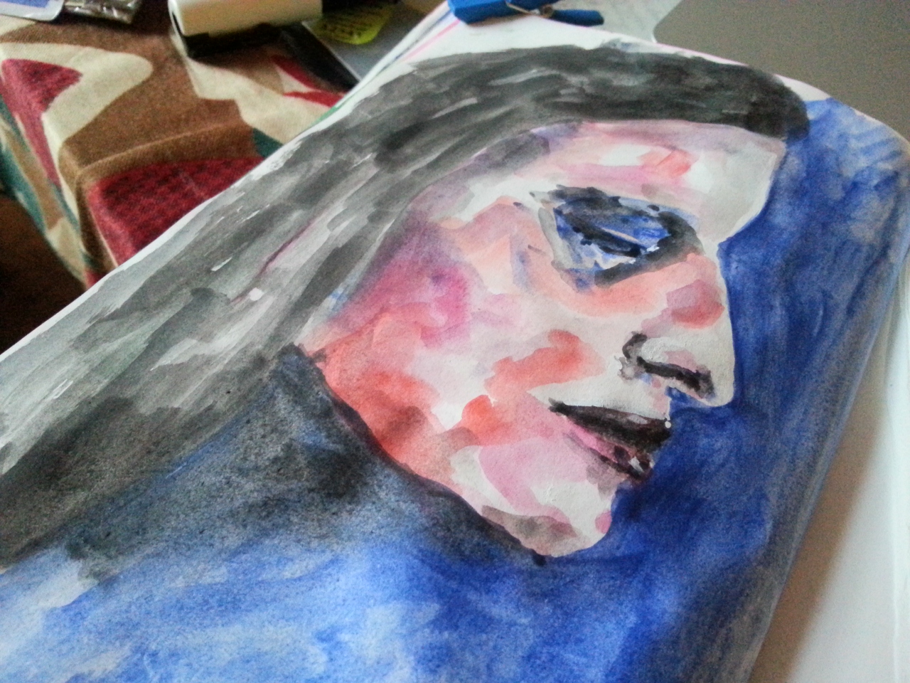 Messy watercolor profile face